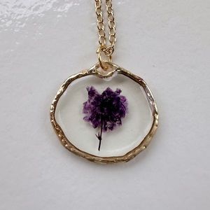 Purple Pressed Flower Handmade Resin Necklace